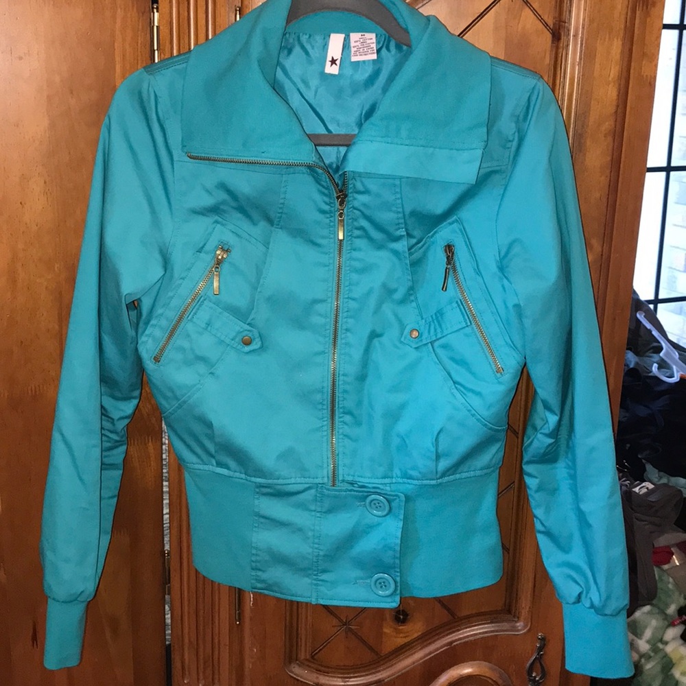 EUC Stella Starr Sz M Turquoise Bomber Jacket